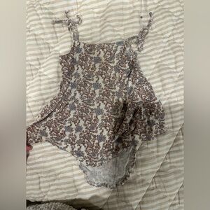 Kate Quinn Brown and Blue Floral ballerina onesie